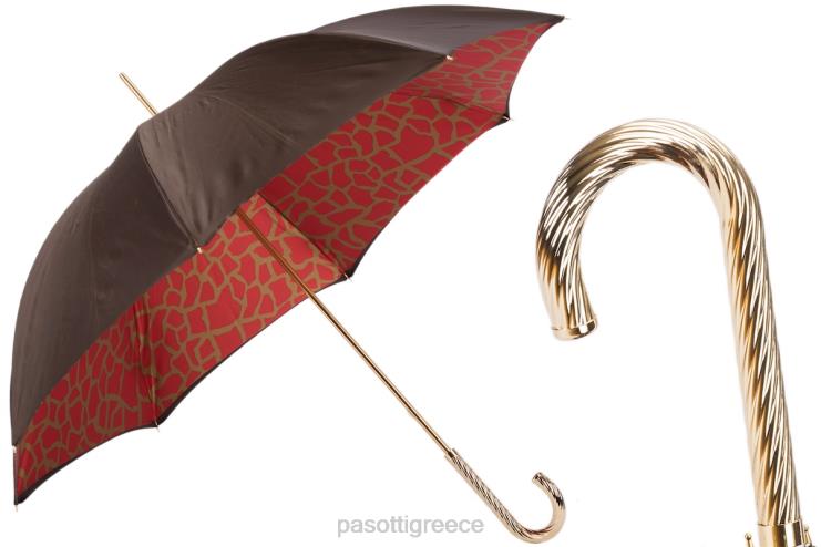 ομπρέλα | PASOTTI 189 21029-21 g2 - ομπρέλα με εσωτερικό τύπωμα κόκκινης καμηλοπάρδαλης, διπλό ύφασμα 2N6B8420 για άνδρες και γυναίκες