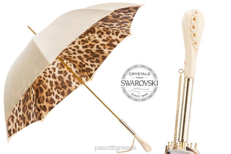 ομπρέλα | PASOTTI 189 52417-11 z5 - κρεμ λευκή ομπρέλα λεοπάρ, διπλό ύφασμα 2N6B8424 για άνδρες και γυναίκες