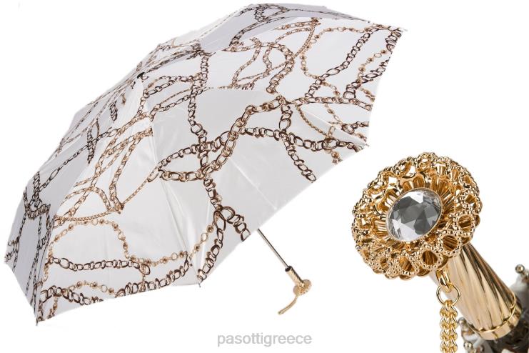 ομπρέλα | PASOTTI 257 58002-9 s15 - αλυσίδες τύπωμα λευκή πτυσσόμενη ομπρέλα 2N6B8616 γυναίκες